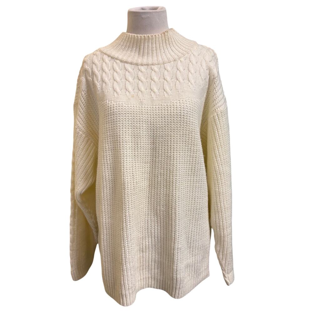 60s Vintage Collegepoint Cream Knit High Neck Knit Sweater